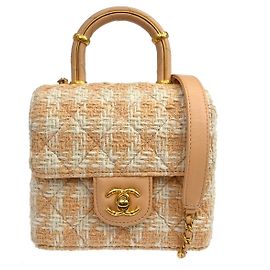Chanel Crush Top Handle Flap Quilted Tweed Mini Orange