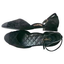 Chanel Quilted Suede Mary Jane Ballet Flats Black Black