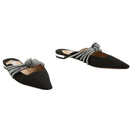 Mules Aquazzura Celeste in Satin Nero con Strass Nero