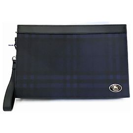 Burberry Calf Leather Clutch Bag Navy blue