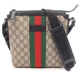 Bolsa Messenger Plana Gucci GG Supreme Web Stripe Preto Multicor Bege