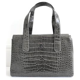 Chanel Grey Alligator Leather Handbag Grey