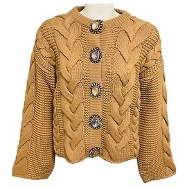 Autre Marque La DoubleJ Solid Brown Chunky Wool Portrait Cardigan Brown