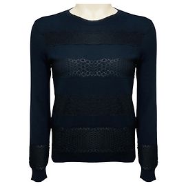 Pull-over en cachemire bleu marine avec bordure en dentelle Giambattista Valli Bleu Marine