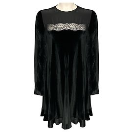 Valentino Garavani RED Valentino Samtkleid mit schwarzer Spitzenborte Schwarz