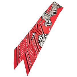 Carré Twilly en soie Hermès Les Zebres rouge Rouge