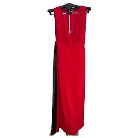 Valentino Roma Vestido Longo de Seda Vermelho com Faixa Preta Preto Vermelho
