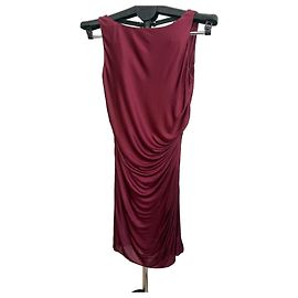 Gianni Versace Vestido Midi Drapeado Bordô Bordeaux