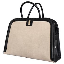 Hugo Boss Bolsa Tote BOSS Ariell em couro preto e lona bege Preto Bege