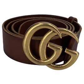 Gucci Cinto de couro castanho claro com fivela GG Marmont dourada 100 cm Camelo
