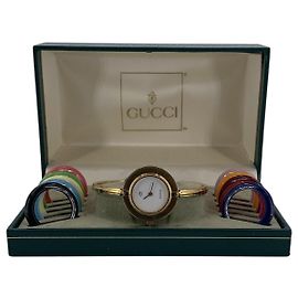 Gucci Vintage Gold Metal Interchangeable 11 Bezel Watch Set Golden