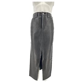 Autre Marque FRAME Langer schwarzer Lederrock mit Schlitz vorne Schwarz