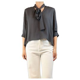 Autre Marque Blusa de seda com laço cinza - size M Cinza
