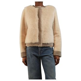 Autre Marque Veste en peau lainée crème - size UK 8 Écru