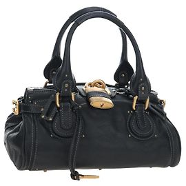 Chloé Chloe Paddington Handtasche Leder Schwarz Goldfarben Andere