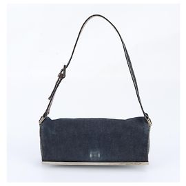 Fendi 26640 Leather Denim Shoulder Bag Navy blue
