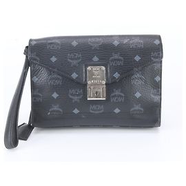 MCM Visetos Leather Second Bag Clutch Pouch for Men Black
