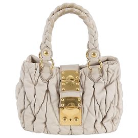 Miu Miu Matelassé Gathered Leather Handbag Tote Beige