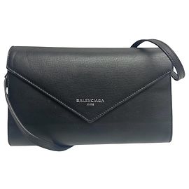 Balenciaga Black Leather Chain/Shoulder Wallet Black