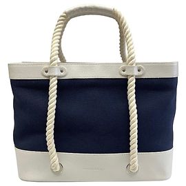 Borsa Tote Burberry Marine Nova Stripe in tela e pelle Blu navy