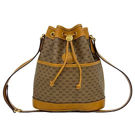 GUCCI Vintage Micro GG Logo Leather Drawstring Shoulder Bag Brown
