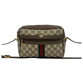 Bolsa de Ombro Gucci Vintage Sherry Line GG Logo Marrom Vermelho Verde