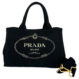 Sac à main Prada Canapa en toile avec logo triangle Noir