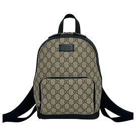 Gucci GG Supreme Logo Pattern Leather Backpack Black Beige