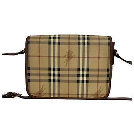 Borsa a tracolla in pelle Burberry Vintage Nova Check Pattern Marrone Beige