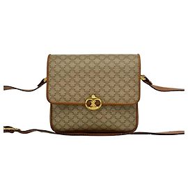 Céline Celine Vintage Triomphe Leather Shoulder Bag Brown Beige