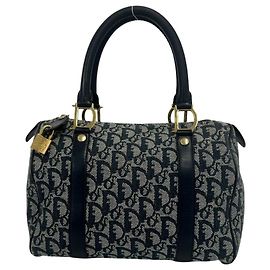 Christian Dior Trotter Canvas Lederhandtasche Marineblau