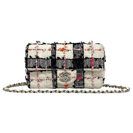Chanel Matelassé Coco Mark Tweed Leather Mini Shoulder Bag Black Pink White Orange