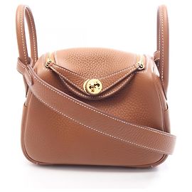 Hermès Bolsa de Ombro Hermes Lindy Mini Gold Marrom