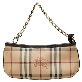 Burberry Nova Check Shadow Horse Chain Handtasche Pouch Braun Beige