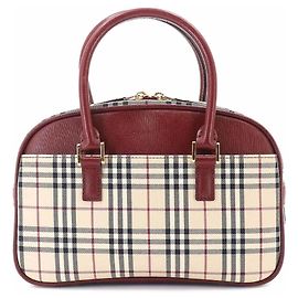 Burberry Nova Check Mini Boston Handbag Beige Dark red