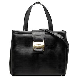 Salvatore Ferragamo Bolso satchel Ferragamo de piel grabada efecto lagarto negro Negro