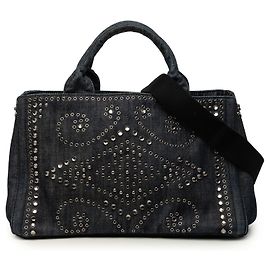 Sac Tote Prada en Denim Noir Canapa Bijoux et Œillets Noir
