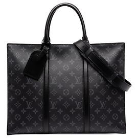 Louis Vuitton Black Monogram Eclipse Sac Plat Horizontal Zipper Negro
