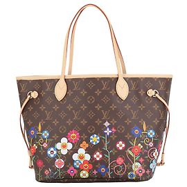 Louis Vuitton Brown Takashi Murakami Monogram Superflat Floral Neverfull MM Marrone
