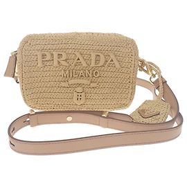 Bolsa Tiracolo Brique em crochê de ráfia com efeito de fio bege Prada Bege