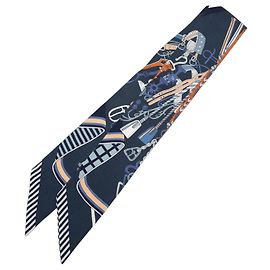 Pañuelo de seda Twilly Hermès Blue Bouquets Sellier Azul Azul marino