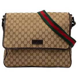 Gucci Beige GG Canvas Web Flap Messenger Bag Beige