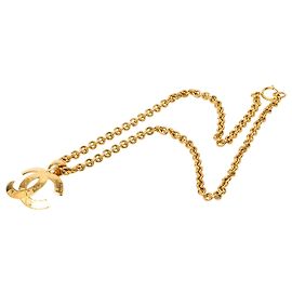 Collier pendentif matelassé Chanel Gold CC plaqué or Doré