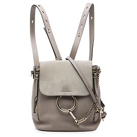 Mochila Chloé Faye Medium em pele de vitela e camurça cinza Marrom