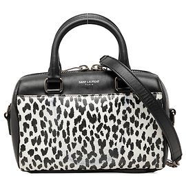 Autre Marque Bolsa Duffle Clássica Saint Laurent Toy em couro preto com estampa de leopardo Preto