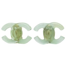 Chanel Green CC Resin Clip-On Ohrringe Andere Grün