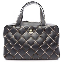 Bolsa Chanel Wild Stitch em couro preto Preto