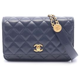 Chanel Matelassé Shoulder Bag Navy blue