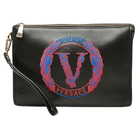 Versace Clutch aus schwarzem Leder Schwarz