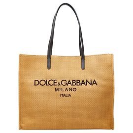 Borsa Tote Dolce & Gabbana in rafia e pelle marrone Marrone